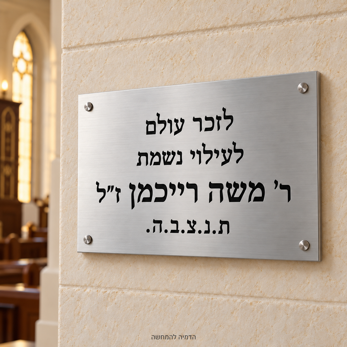 שלט הנצחה מאלומיניום בעיצוב אישי – הדמיית דגם לדוגמה