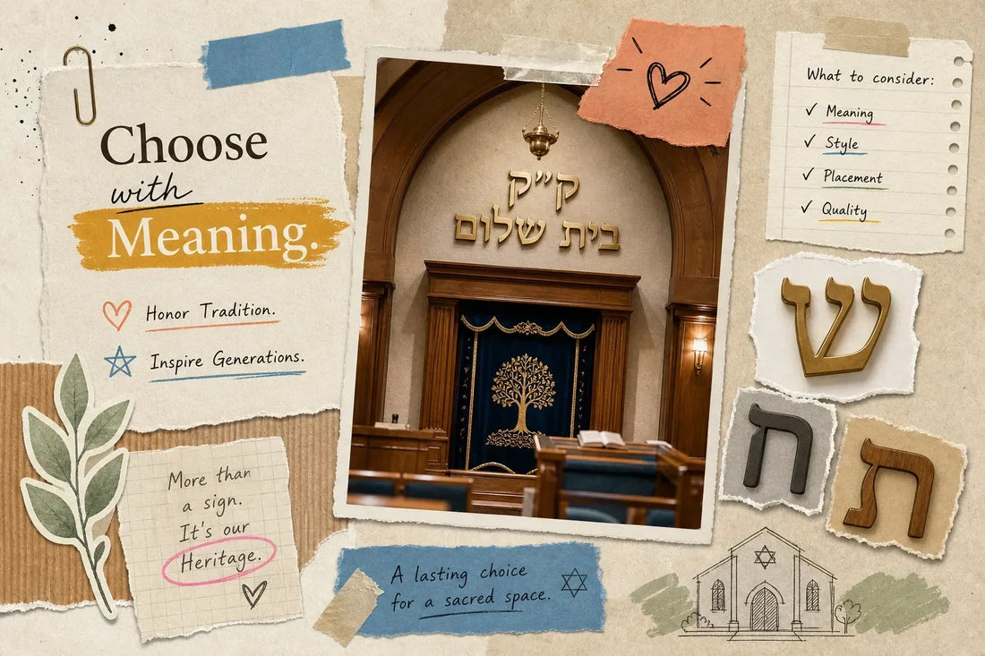 Custom gold-plated Hebrew letter signs for synagogue Aron Kodesh, made in Israel by Aspaklaria