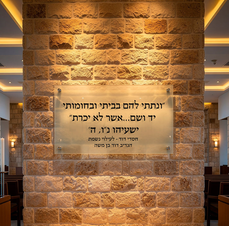 שלטי הקדשה ולעילוי נשמת על זכוכית אספקלריה