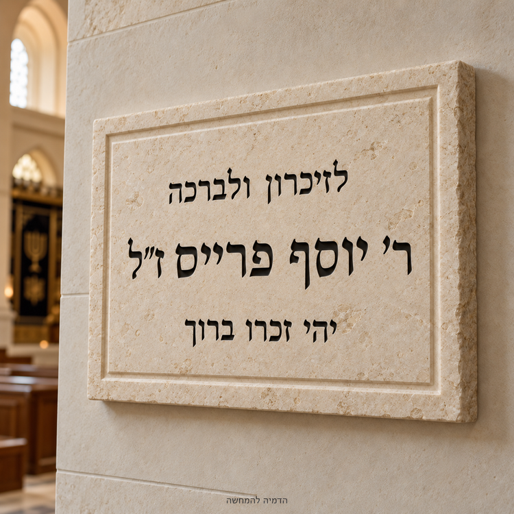 שלטי הנצחה מאבן ושיש בעיצוב אישי – הדמיה להמחשה עם ר׳ יוסף פרייס ז״ל אספקלריה