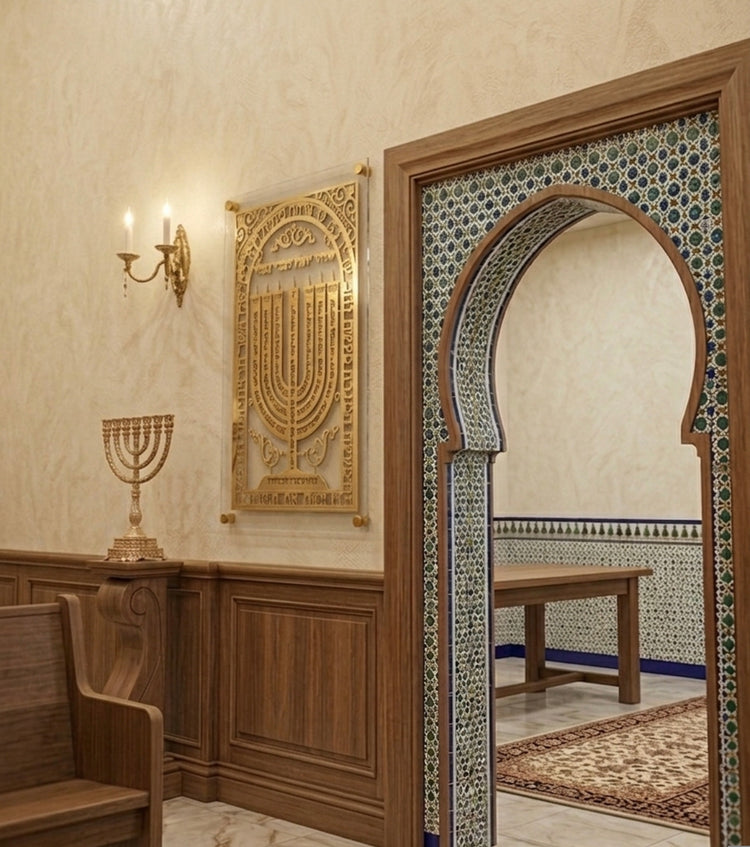 שלט לבית כנסת המנורה בזהב 18k אספקלריה