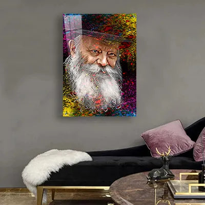 582 - ציור מיוחד וצבעוני של הרבי מליובאוויטש על זכוכית או קנבס