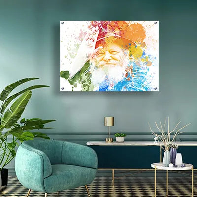 587 - ציור פופ ארט צבעוני של הרבי מליובאוויטש מחייך על זכוכית או קנבס