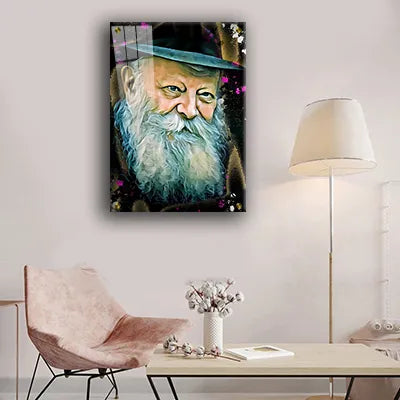 635 - ציור גרפיטי צבעוני של הרבי מליובאוויטש על קנבס או זכוכית מחוסמת