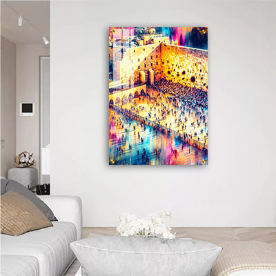 3129 - ציור צבעוני של הכותל המערבי על קנבס או זכוכית