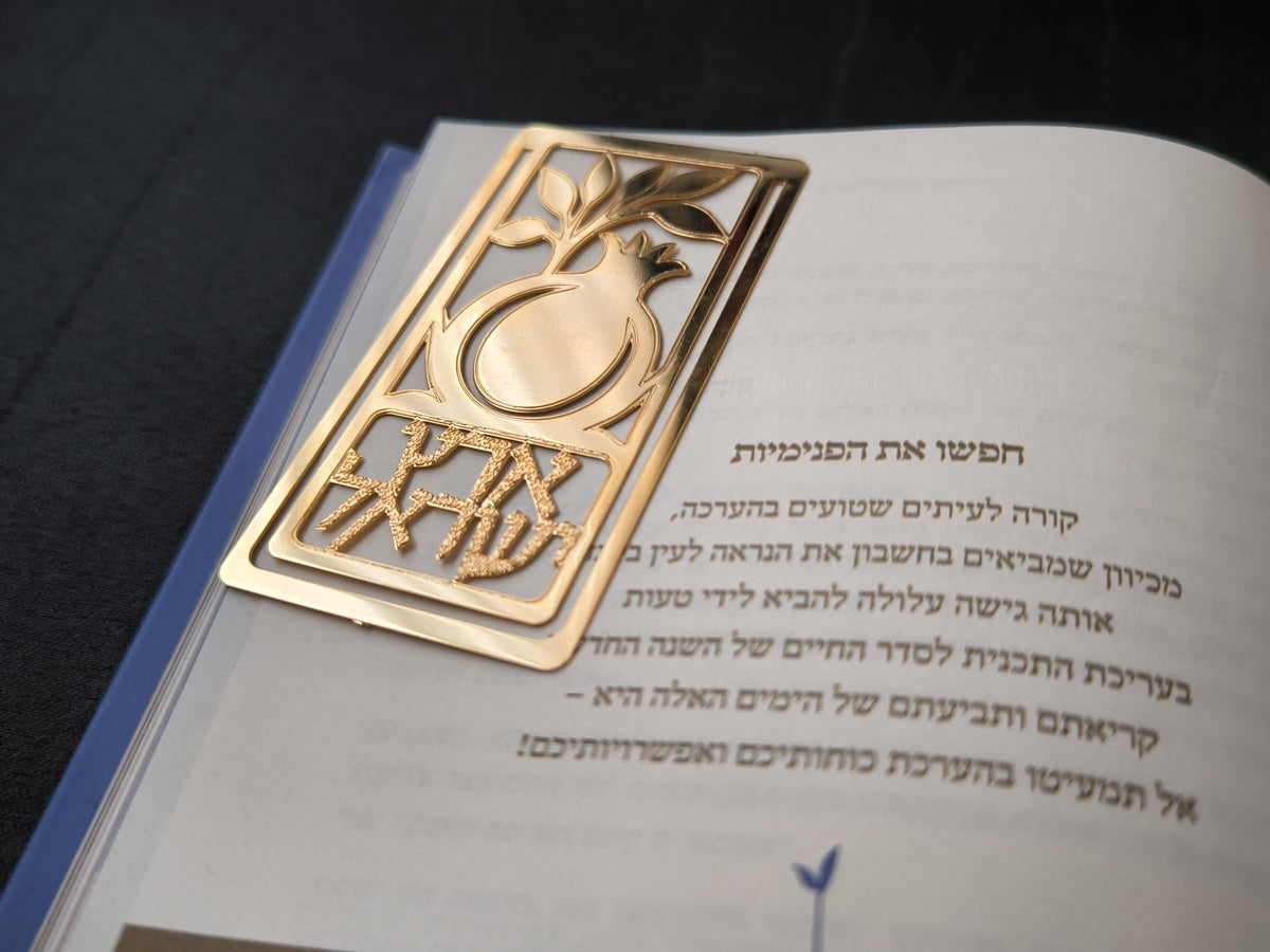 סימנייה בגוון זהב בעיצוב ארץ ישראל, מוצגת על ספר (2)
