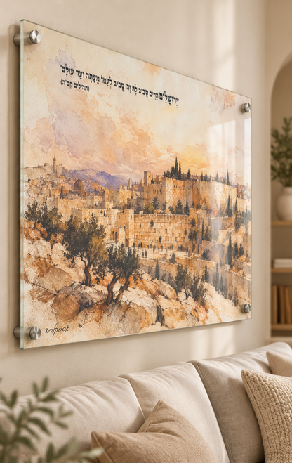 תמונת ירושלים הרים סביב לה – אמנות זכוכית עם נוף ירושלים – מבט נוסף