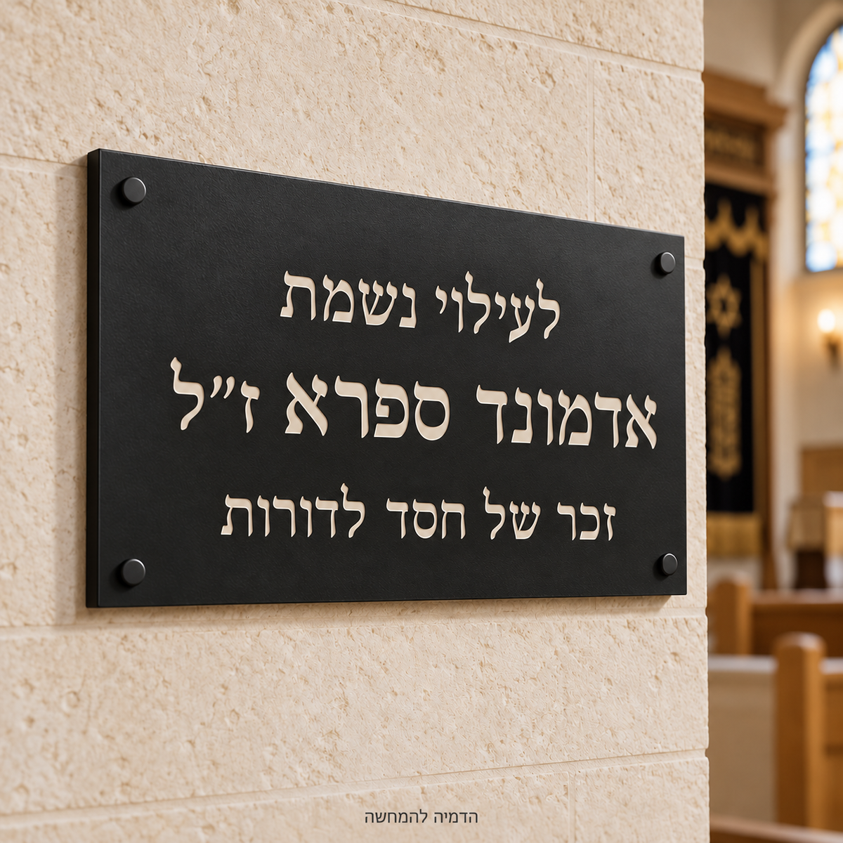 שלט הנצחה מברזל בעיצוב אישי – הדמיית דגם לדוגמה