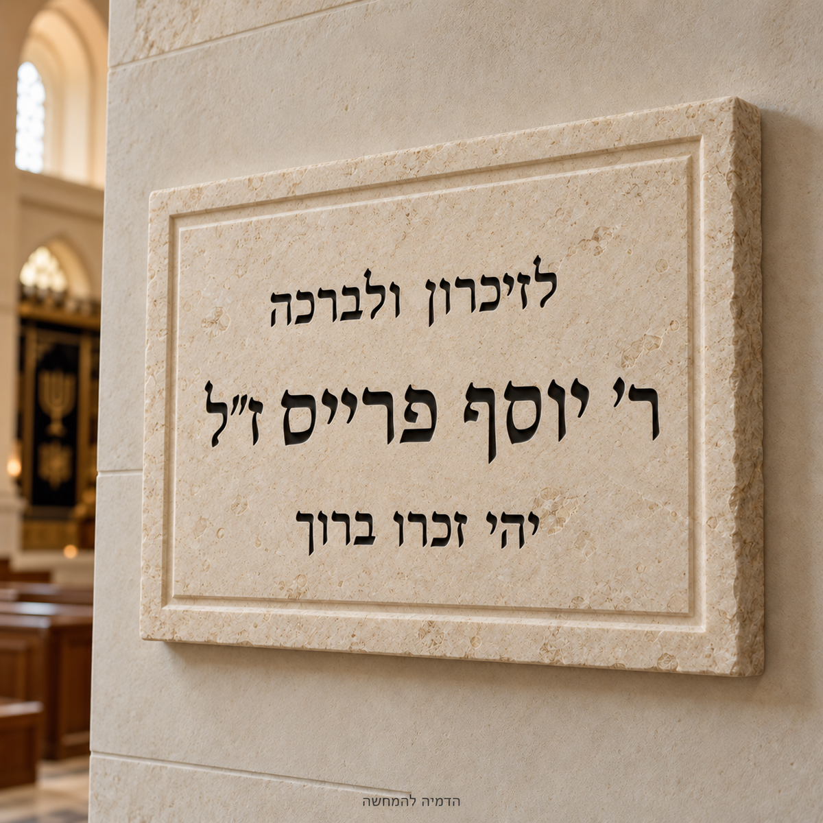 שלט הנצחה מאבן ושיש בעיצוב אישי – הדמיית דגם לדוגמה