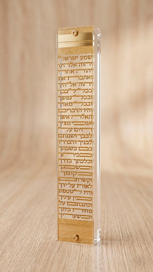 בית מזוזה מהודר ציפוי זהב דגם שמע ישראל