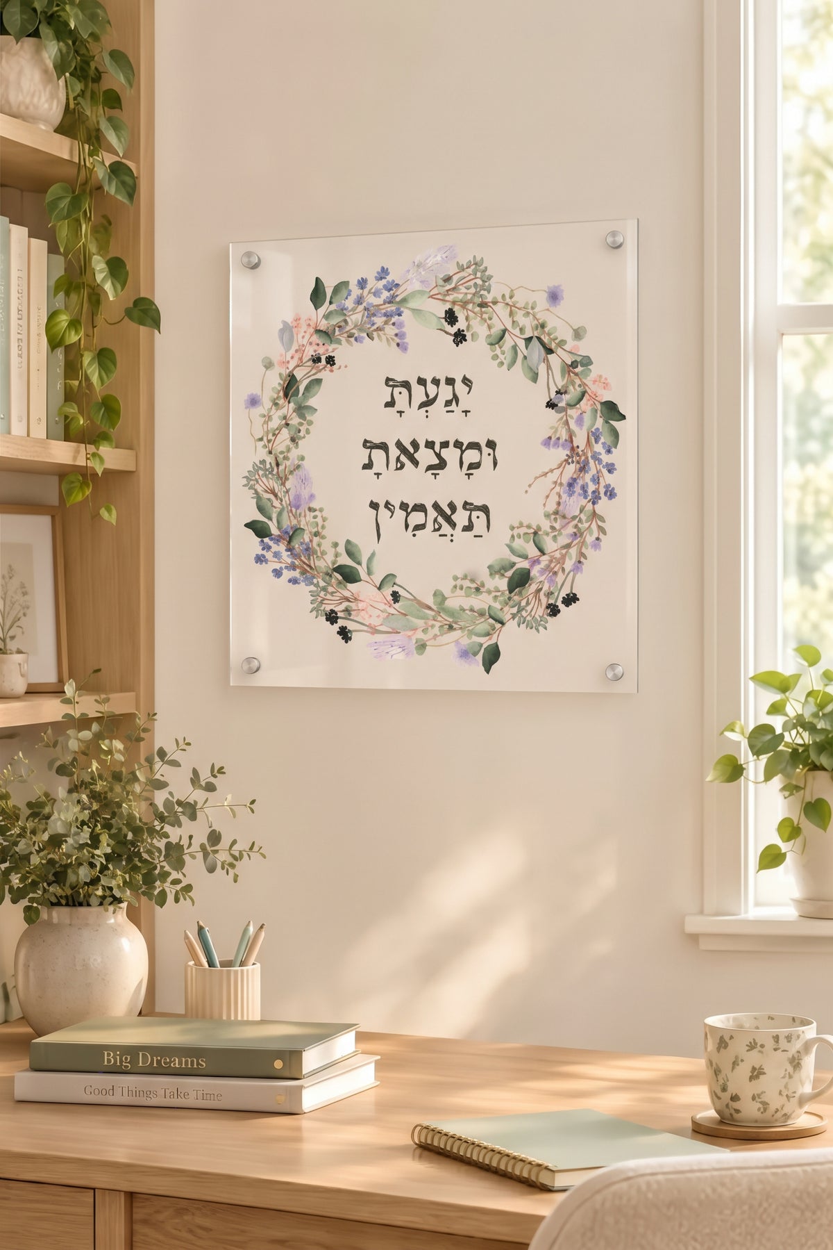 תמונת ״יגעת ומצאת תאמין״ בעיצוב פרחוני על זכוכית או קנבס