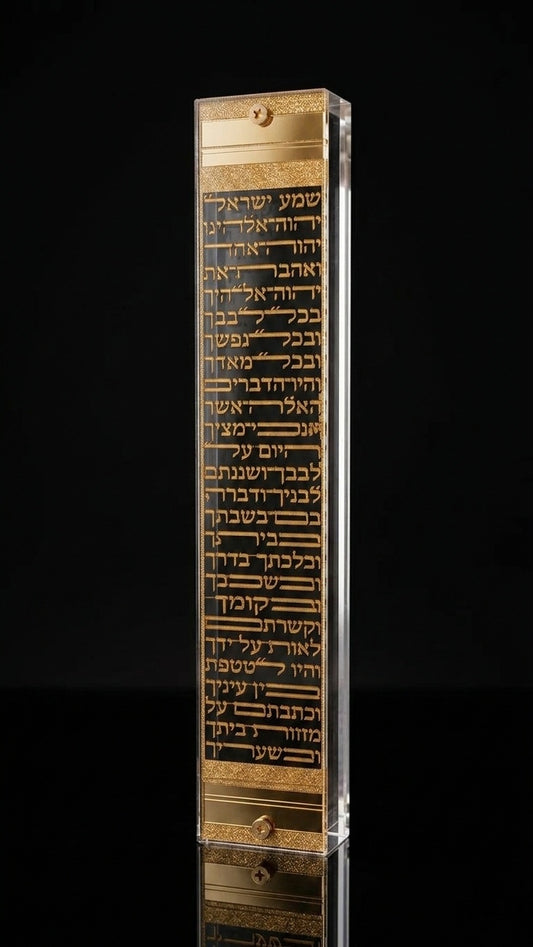 בית מזוזה מהודר ציפוי זהב דגם שמע ישראל